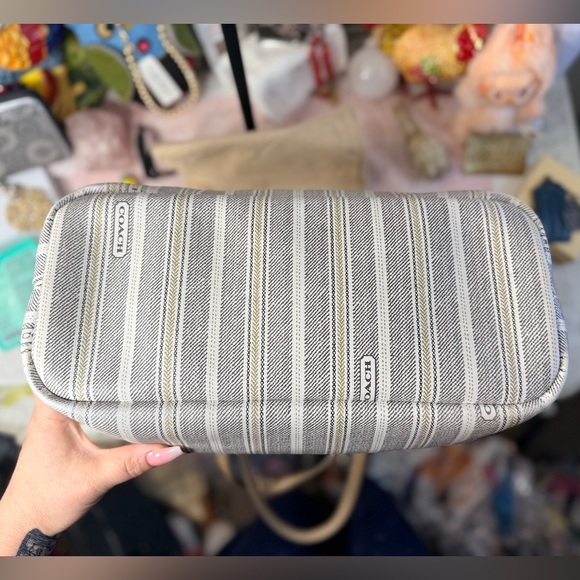 Coach Legacy Weekend Ticking Stripe PVC Zip Top Tote - Picture 9 of 15